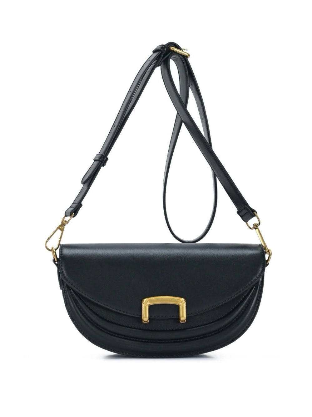 Madison West Black Leather Clutch with Gold Hardware
